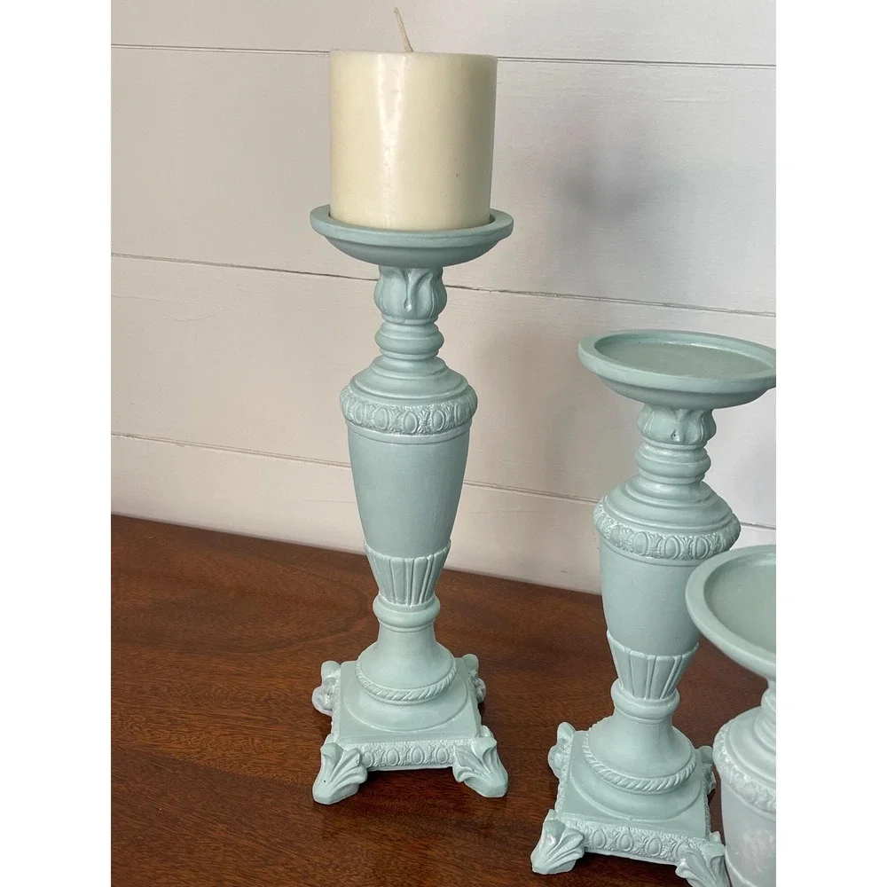 Set of 3 painted coastal ,cottage core, farmhouse, candle holders statement